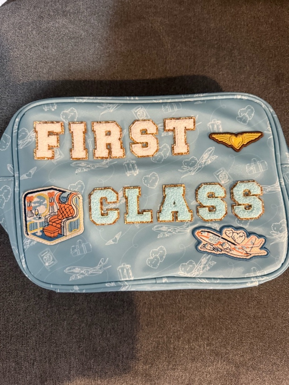 NEW "FIRST CLASS" EMBROIDERED POUCH STONEY CLOVER LANE